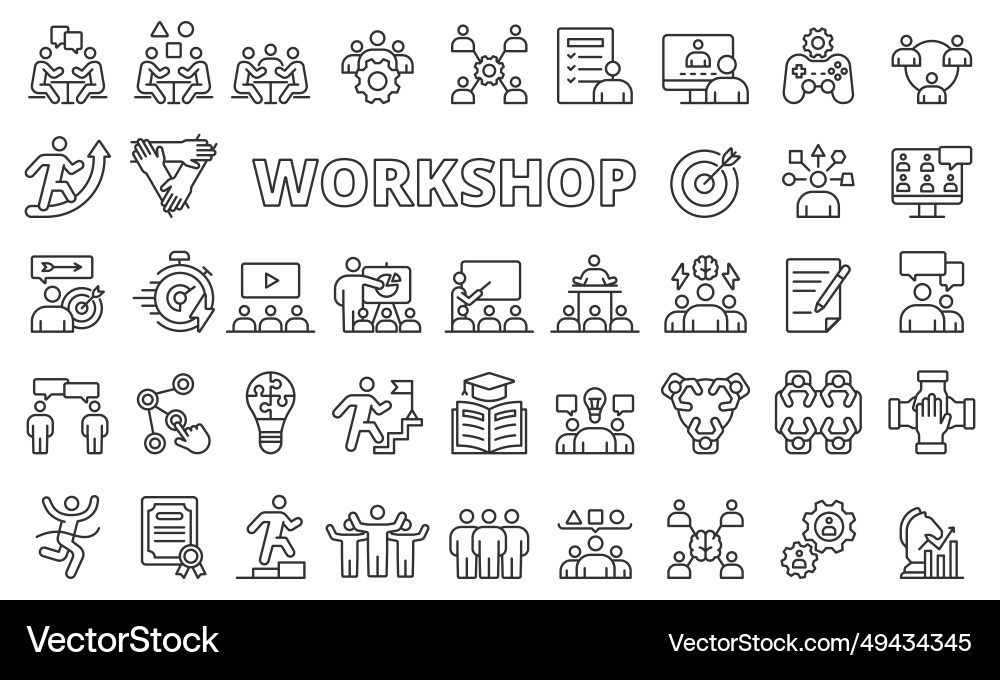 Workshop icon set in line design training Workshop icon set in line design training vector image