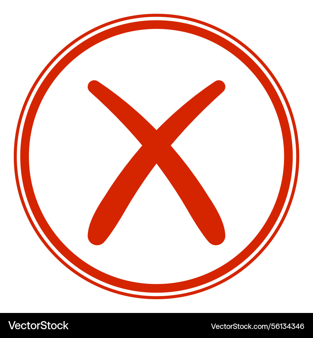Bold red x icon in circle cancel error warning vector image