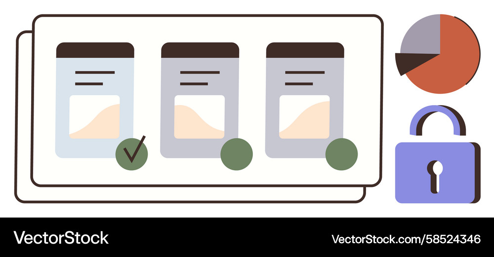Data Cards with Analytics & Security Vector Image