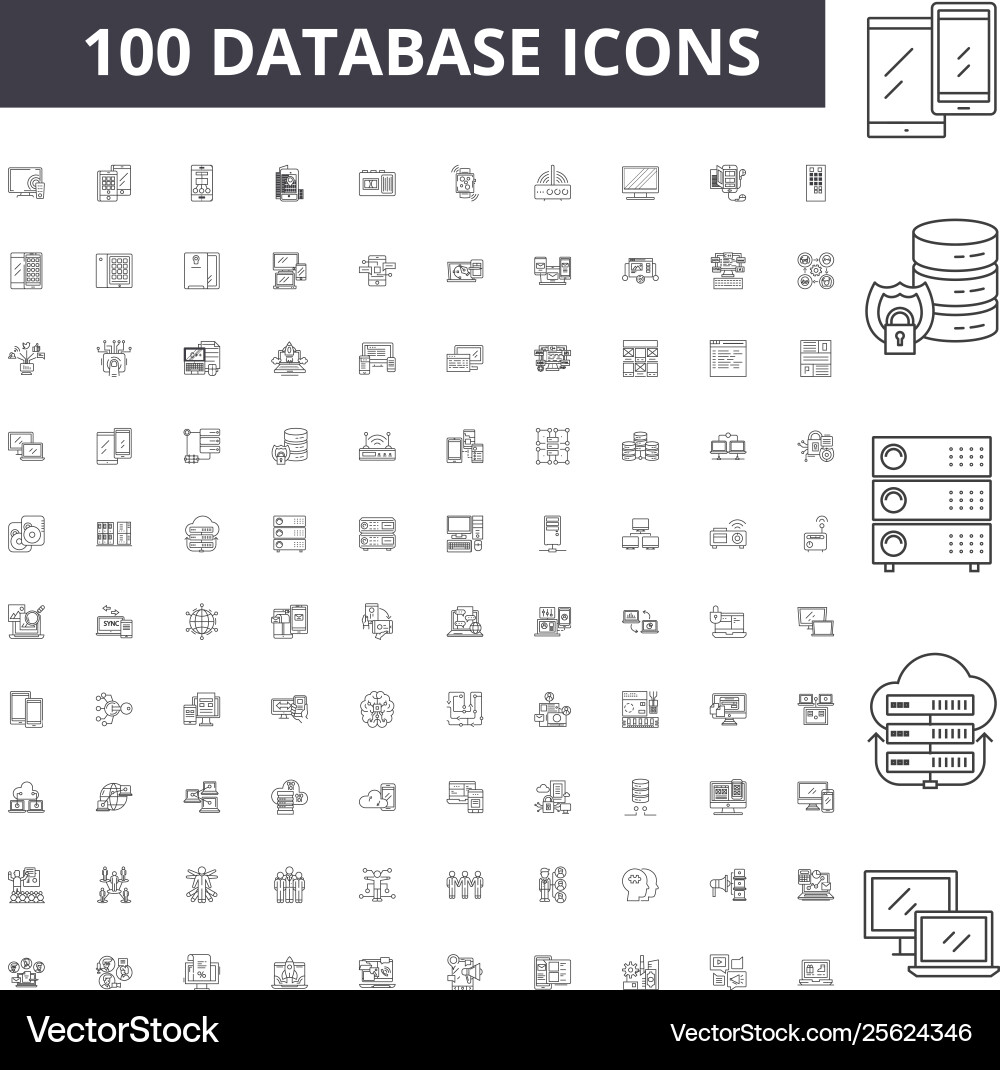 Database line icons signs set outline Database line icons signs set outline vector image