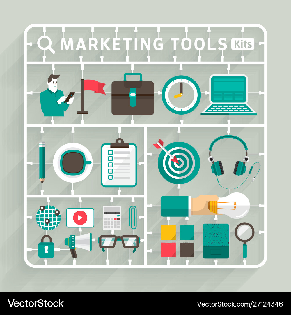 Flache Design-Modell-Kits für Marketing-Tools Element Flache Design-Modell-Kits für Marketing-Tools Element vektorbild