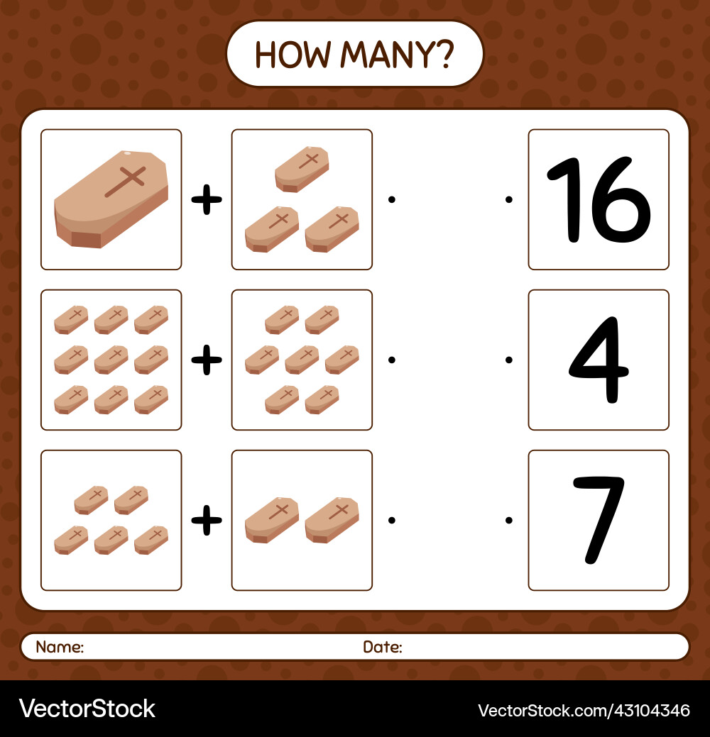 How many counting game with coffin worksheet How many counting game with coffin worksheet vector image