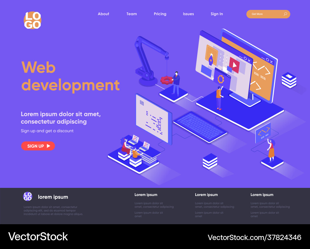 Isometric Web Development Landing Page vector image