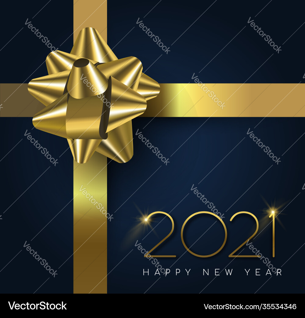 New year 2021 gold gift box ribbon card New year 2021 gold gift box ribbon card vector image