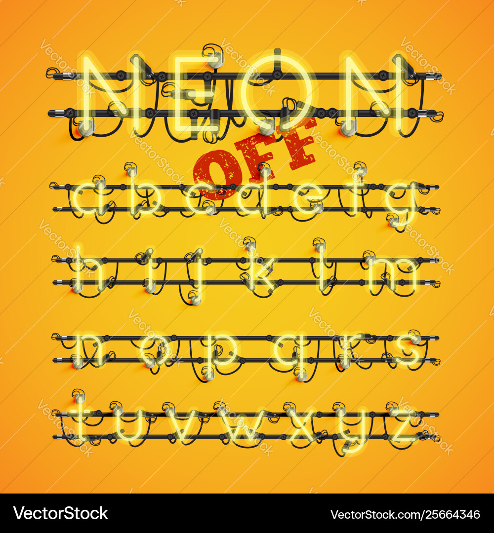 Realistic neon font with wires and console Vector Image