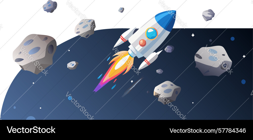 Rocket ship exploding into cosmic debris in space Vector Image