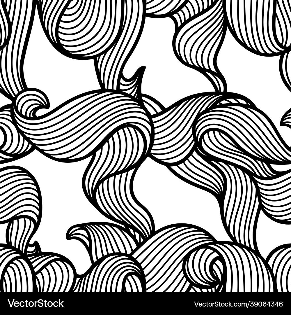 Seamless pattern with wave line curls monochrome Seamless pattern with wave line curls monochrome vector image