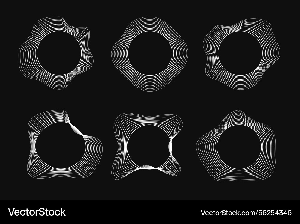 Set of round curved frames with dynamic wavy Vector Image