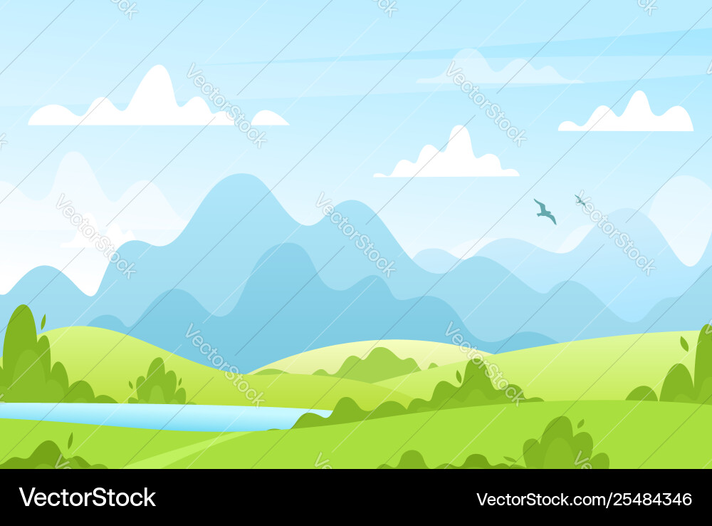 Spring summer fields landscape with trees Vector Image