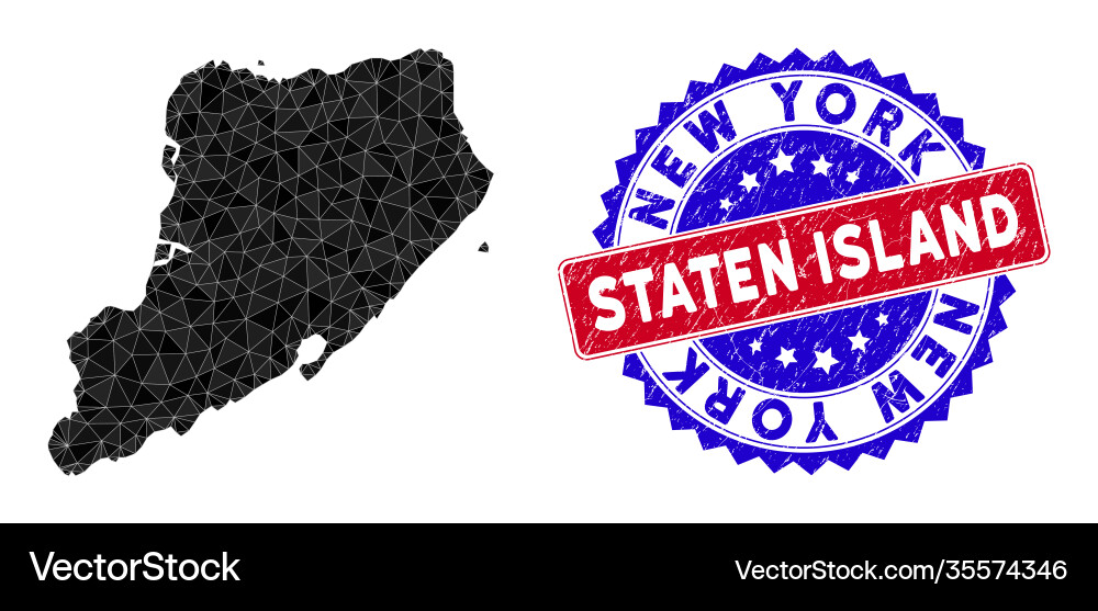 Staten island map triangle mesh and scratched Staten island map triangle mesh and scratched vector image