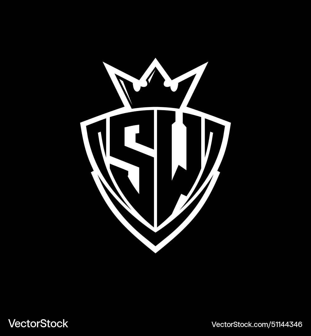 Sw letter logo with sharp triangle shield shape Vector Image