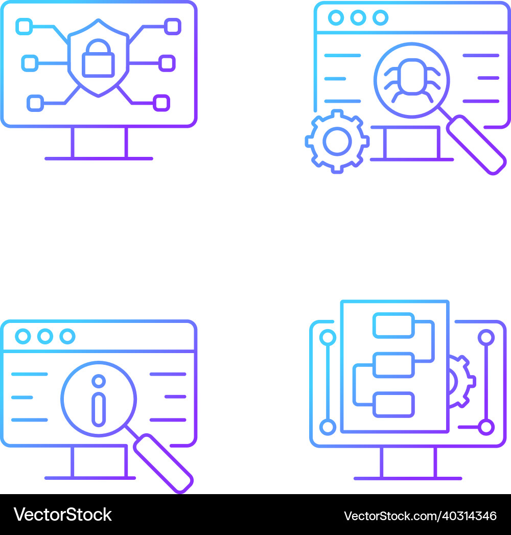 Use of digital technologies gradient linear icons Use of digital technologies gradient linear icons Vector Image