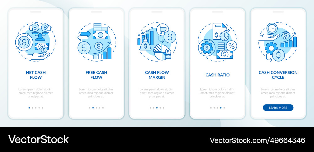 Walkthrough key metrics cash flow with linear Walkthrough key metrics cash flow with linear vector image