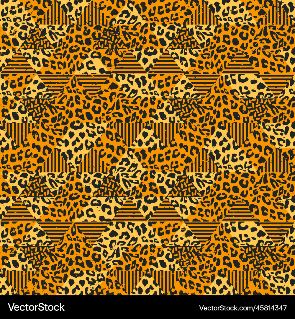 Abstract geometric seamless pattern with leopard Abstract geometric seamless pattern with leopard vector image