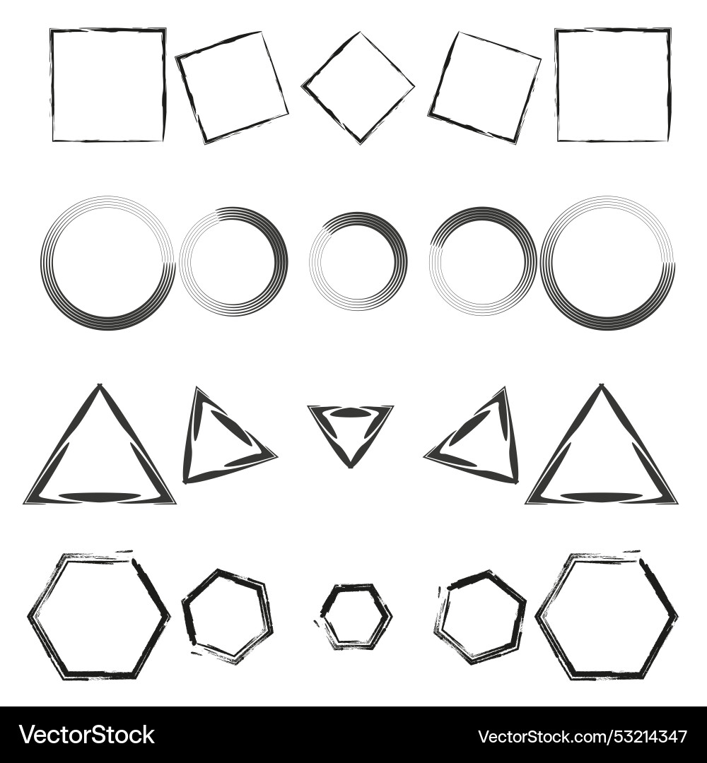 Geometric shapes set rough square circle triangle Geometric shapes set rough square circle triangle vector image