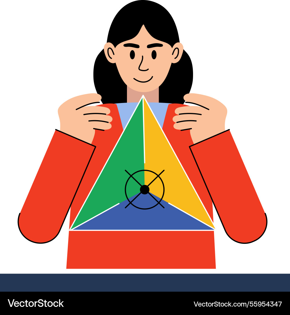 Girl student working on a 3d pyramid cone flat il Vector Image