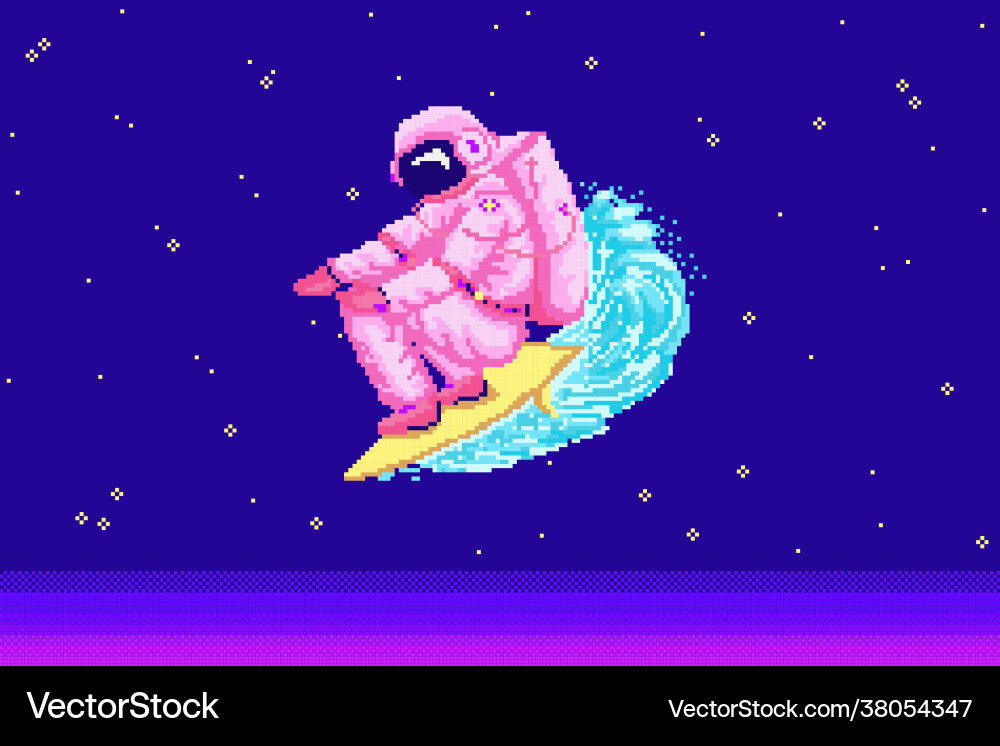 Pixel art astronaut spaceman 8 bit objects space vector image