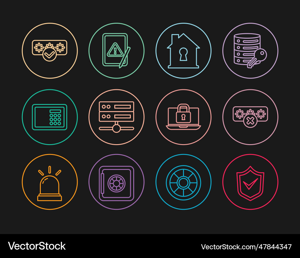 Set line shield with check mark password Set line shield with check mark password vector image