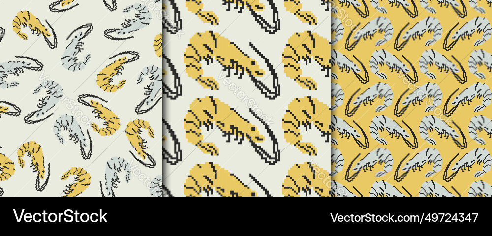 Set with seamless patterns shrimps Vector Image