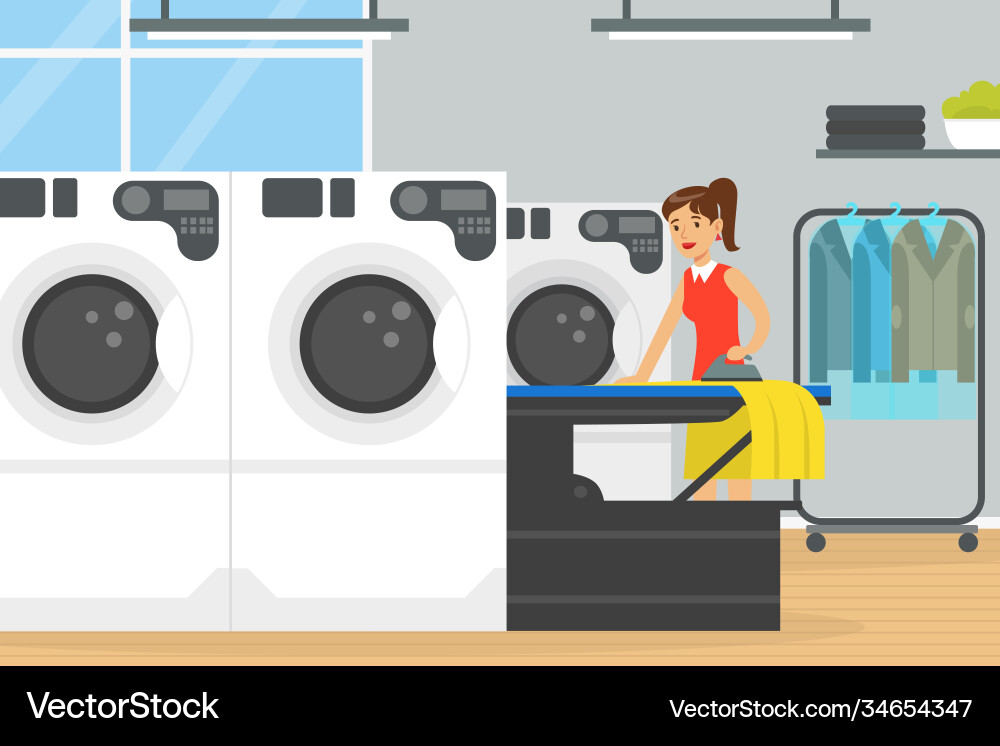 Young woman ironing clothes on board Young woman ironing clothes on board vector image