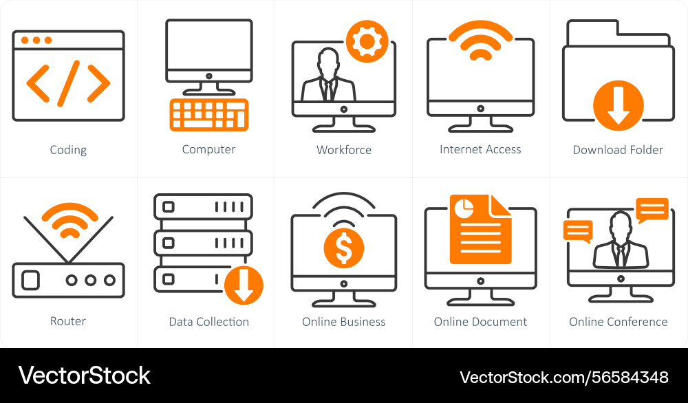 A set of 10 business and office icons as coding vector image