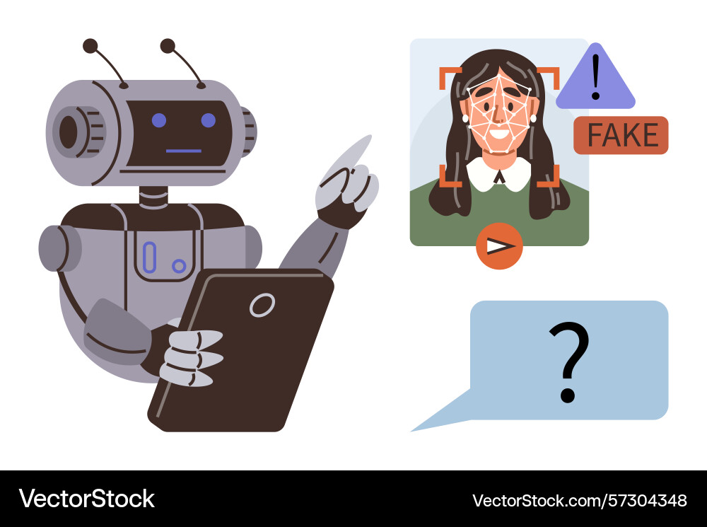 Ai robot detecting deepfake facial data using Ai robot detecting deepfake facial data using vector image