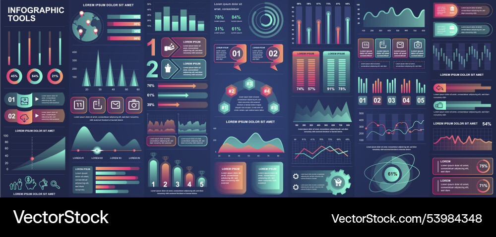 Bundle infographic ui ux kit elements with charts vector image