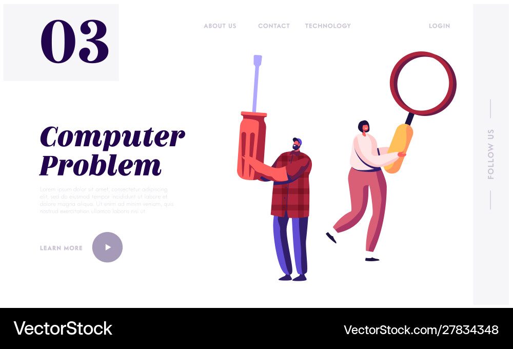 Computer problems fixing service website landing Computer problems fixing service website landing Vector Image