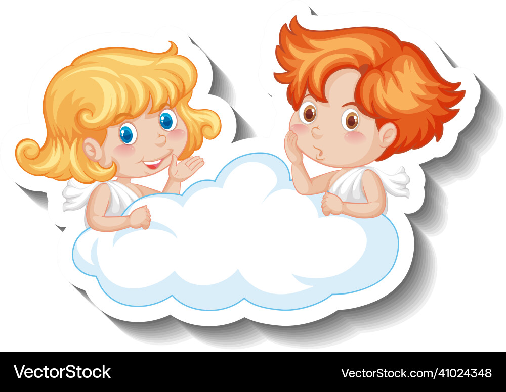 Cupid kids on a cloud in cartoon style Cupid kids on a cloud in cartoon style vector image