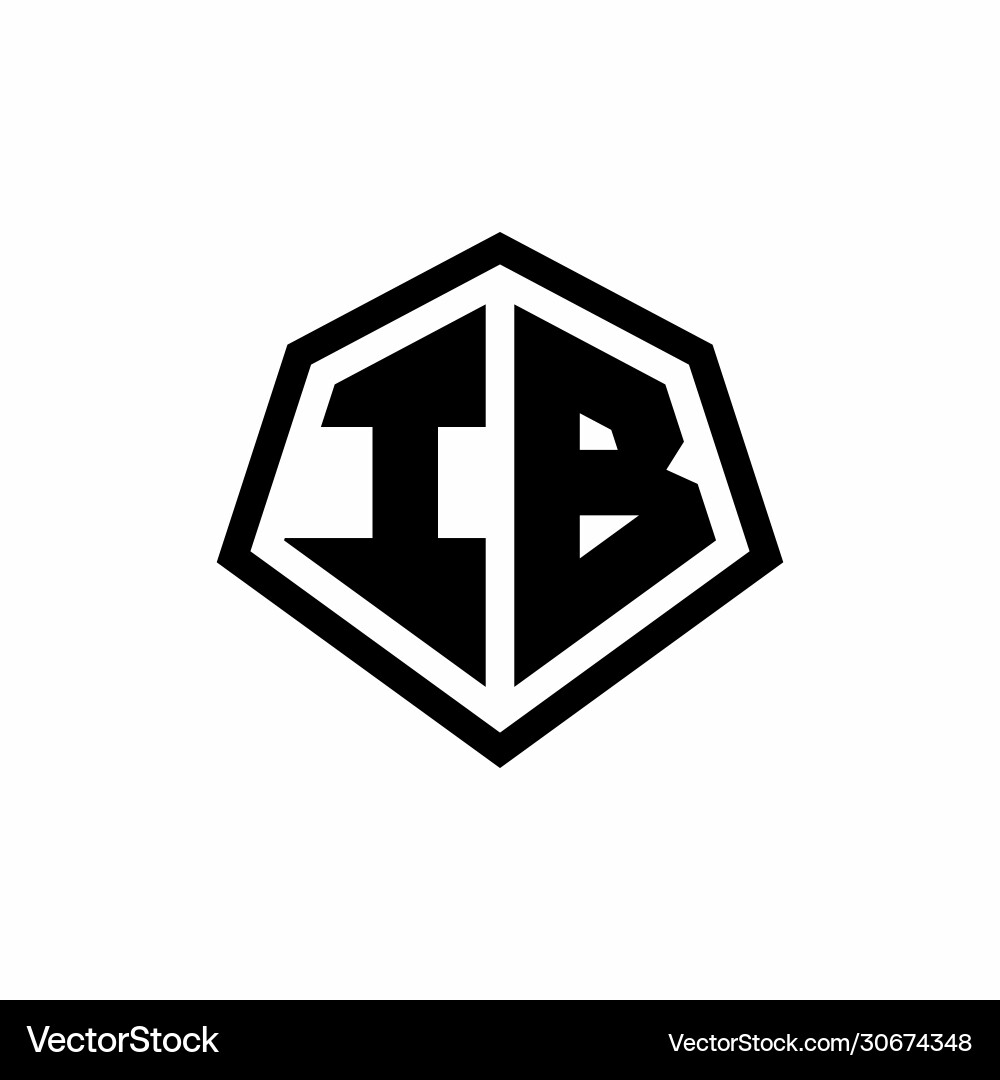 Ib monogram logo with hexagon shape and line vector image