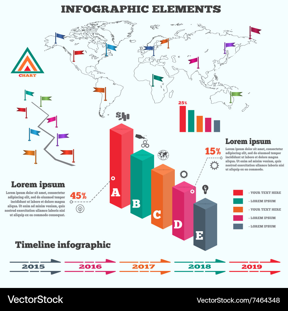 Infographics set rectangle columns prismatic vector image