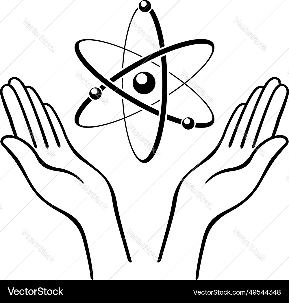 Open hands with floating atom Open hands with floating atom vector image