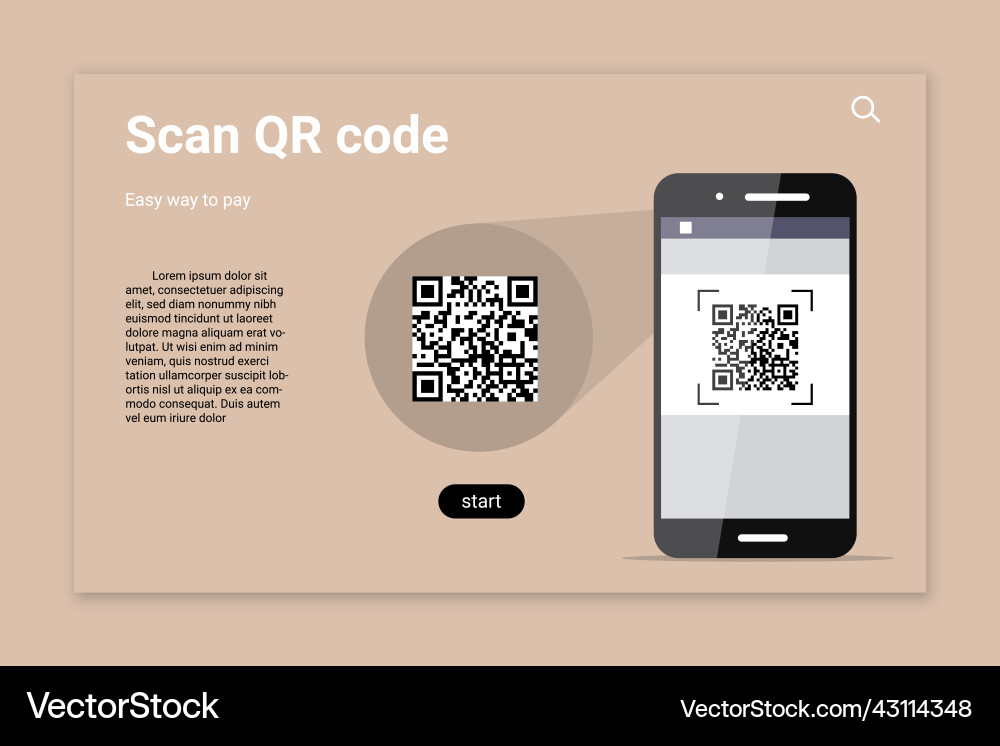 Qr code scan color landing page template Qr code scan color landing page template vector image