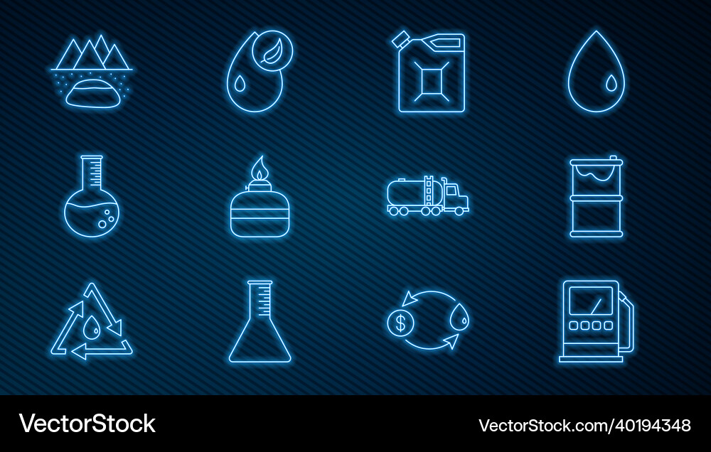 Set line petrol or gas station barrel oil leak Set line petrol or gas station barrel oil leak vector image