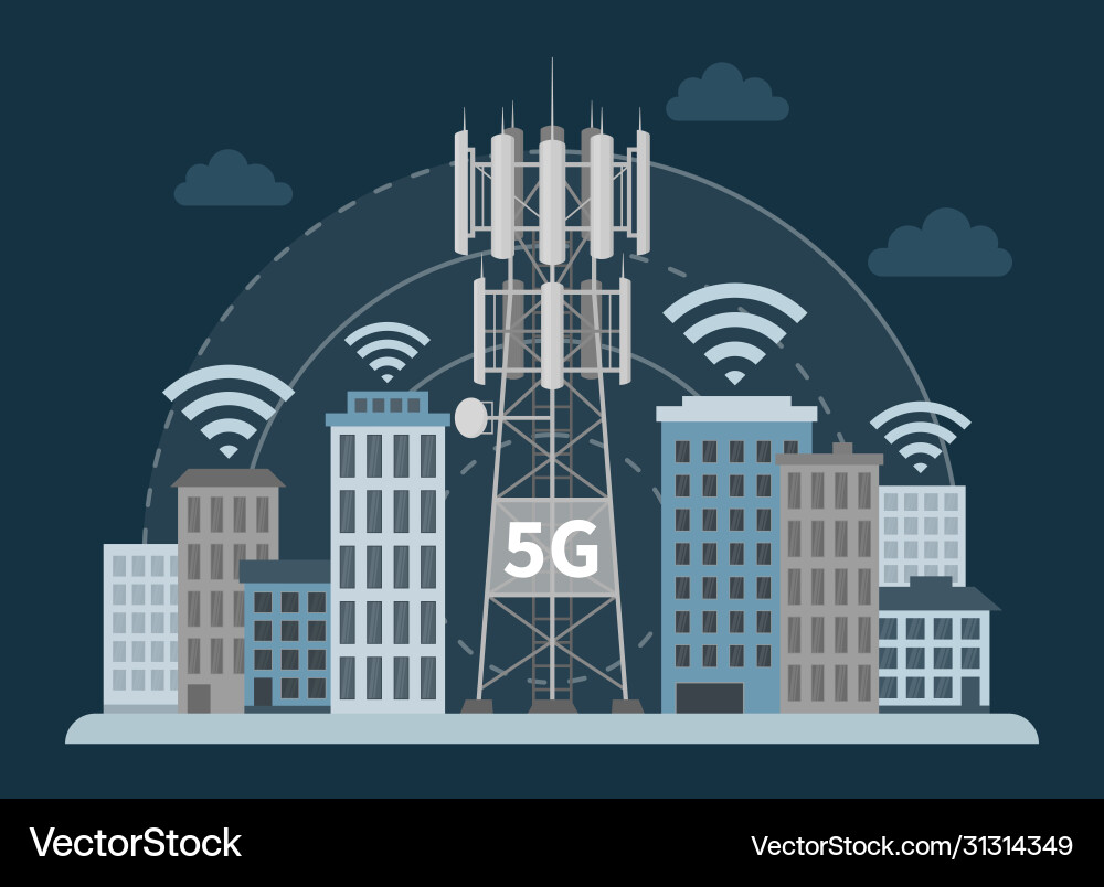 5g Tower Basisstation in innovativer Smart City 5g Tower Basisstation in innovativer Smart City vektorbild