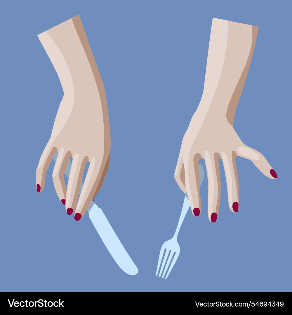 Female hands with a knife and fork on blue Female hands with a knife and fork on blue vector image