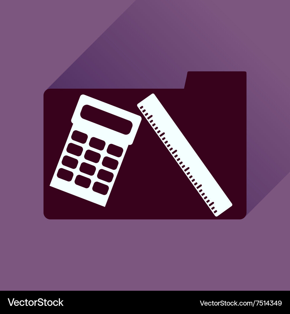 Flat icon with long shadow folder calculator ruler vector image