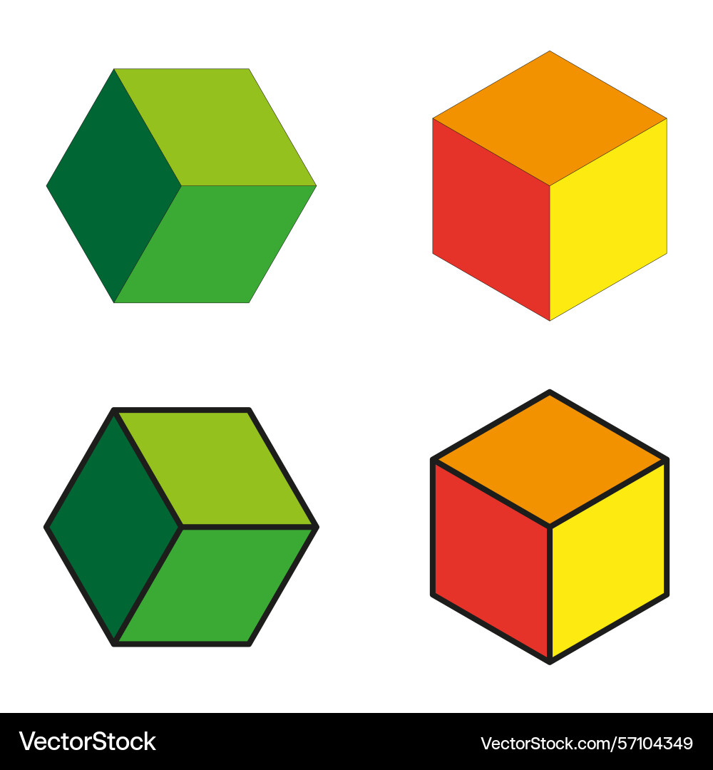 Isometric cube icons hexagon block shapes bright Vector Image