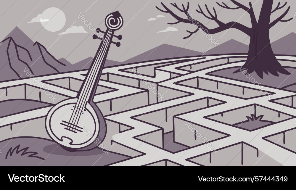 Lute in complex geometric maze design generative vector image