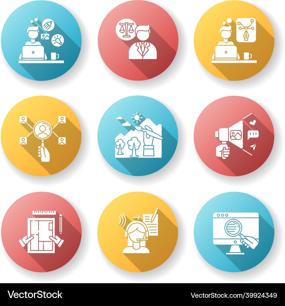 Remote Jobs flaches Design lange Schatten Glyphen Icons Remote Jobs flaches Design lange Schatten Glyphen Icons vektorbild