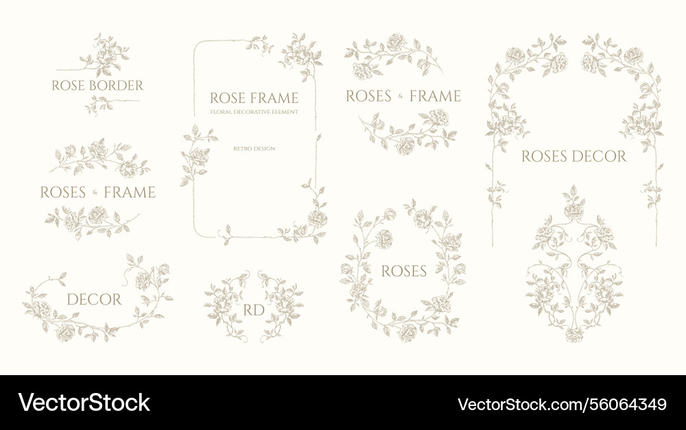 Set of corners borders and monogram frames vector image