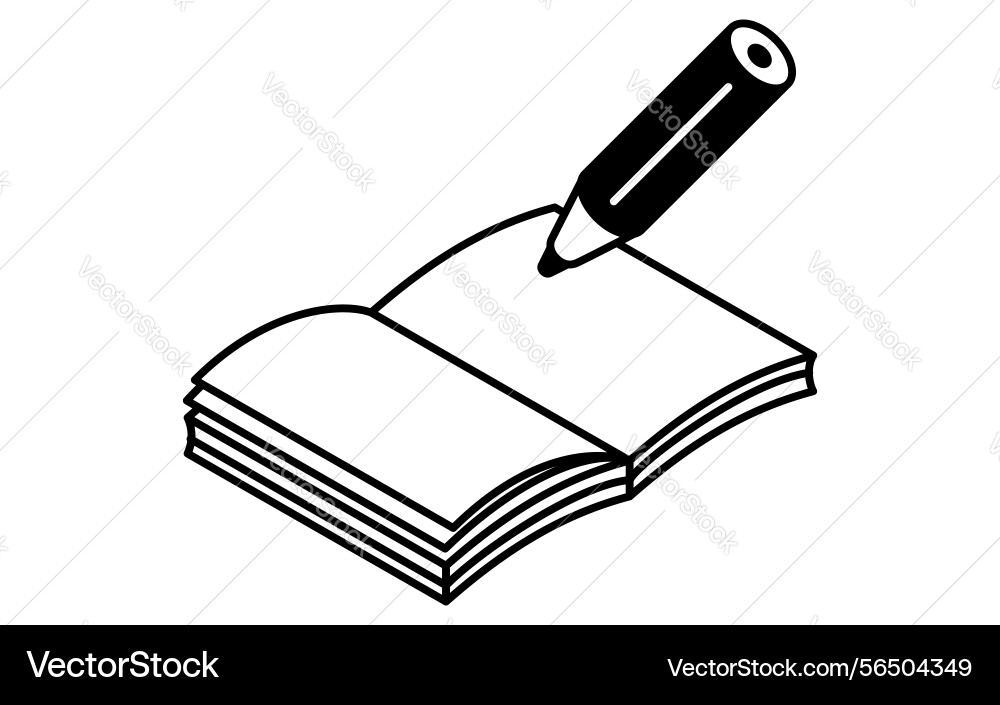 Simple line drawing icon of open notebook and pen Simple line drawing icon of open notebook and pen vector image