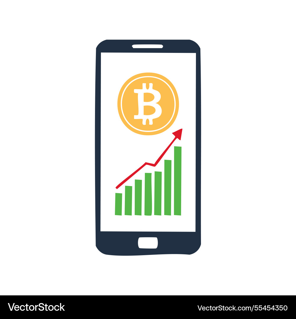 A smartphone screen view with bitcoin graph vector image