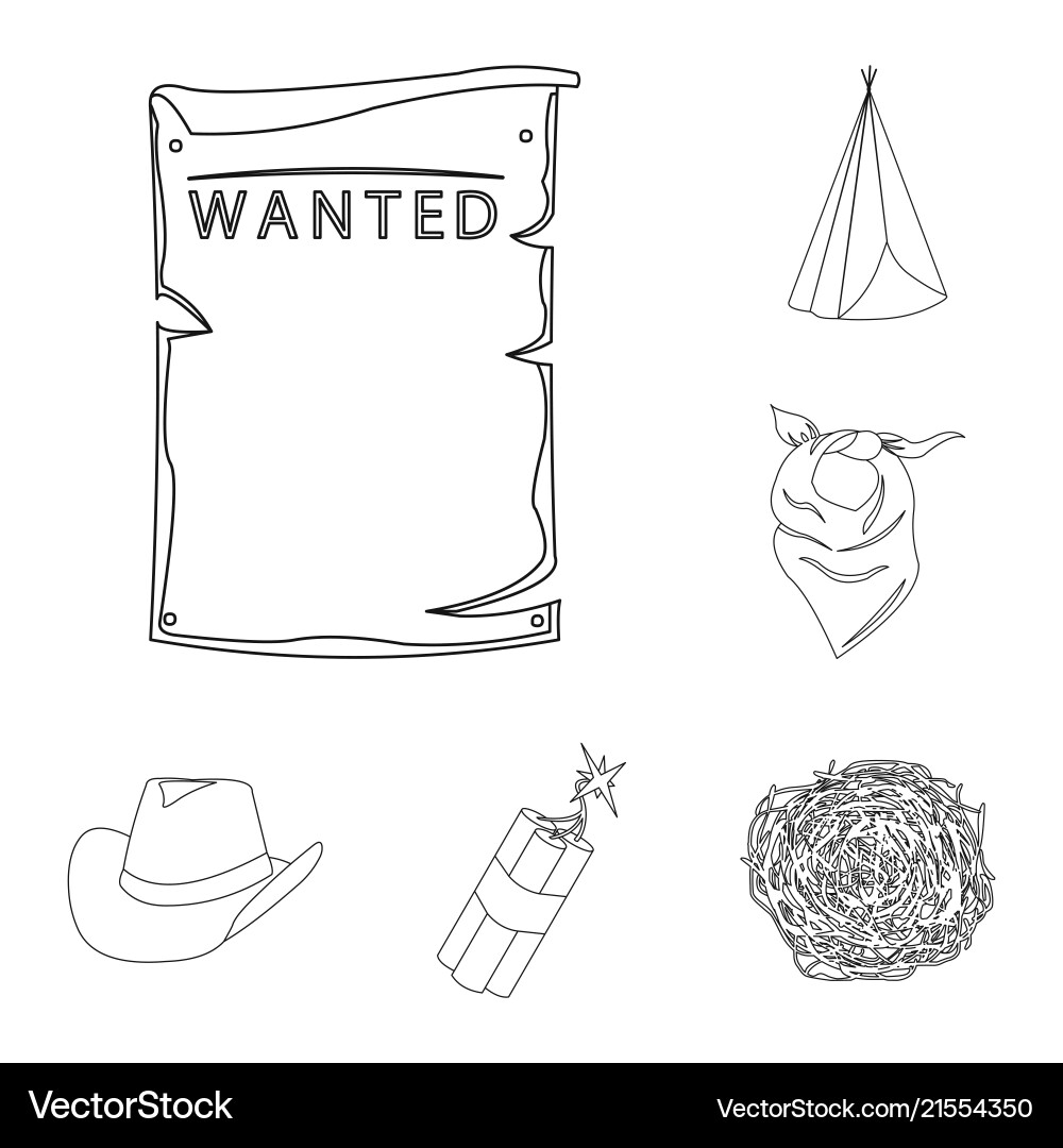 Attributes of the wild west outline icons in set Attributes of the wild west outline icons in set Vector Image