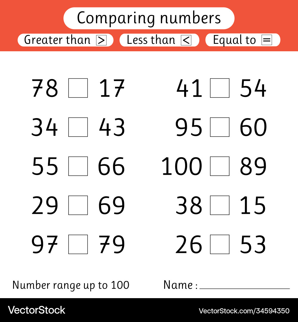 Comparing numbers less than greater equal vector image