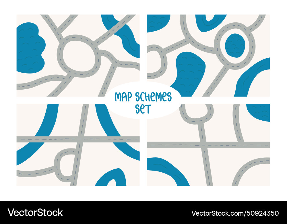 Empty maps with roads and rivers set Vector Image