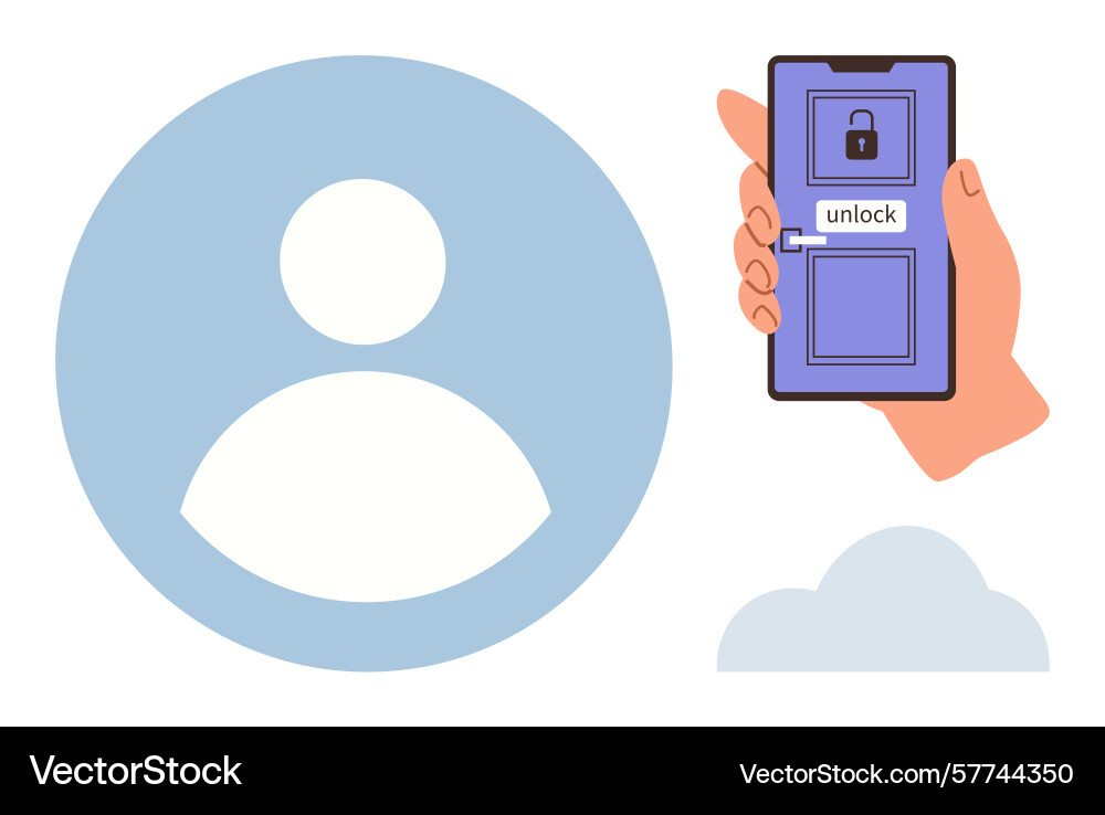 Hand unlocking smartphone security lock with cloud vector image