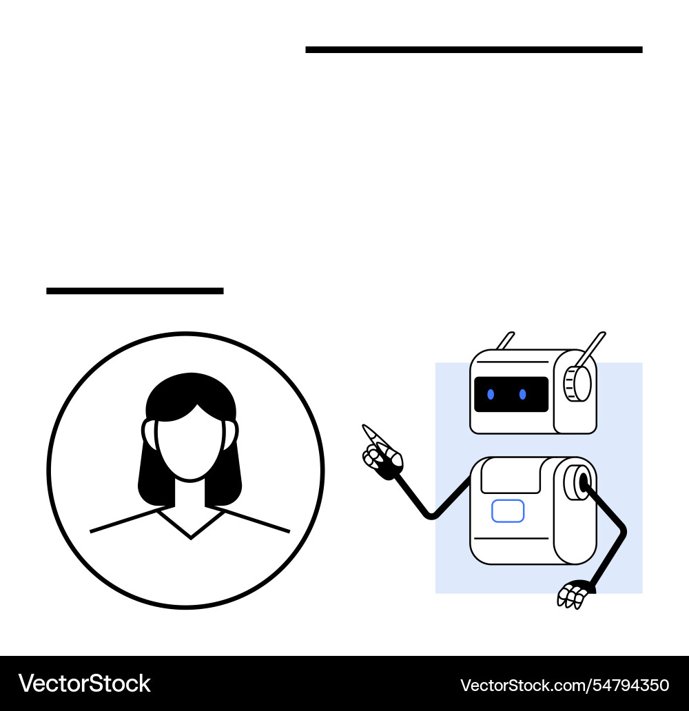 Robot explaining concepts to a person symbolizing Robot explaining concepts to a person symbolizing vector image