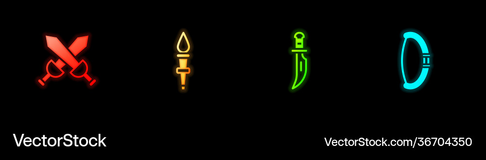 Set crossed medieval sword torch flame dagger Set crossed medieval sword torch flame dagger vector image