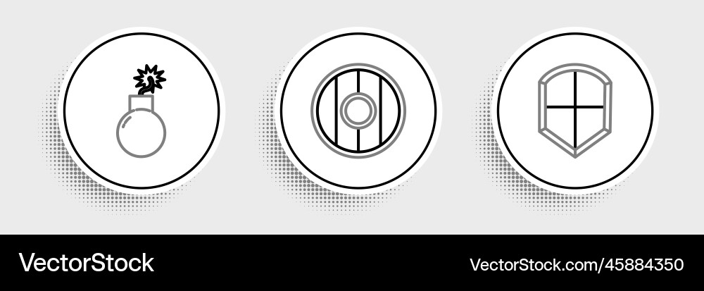 Set line shield bomb ready to explode and round Set line shield bomb ready to explode and round vector image